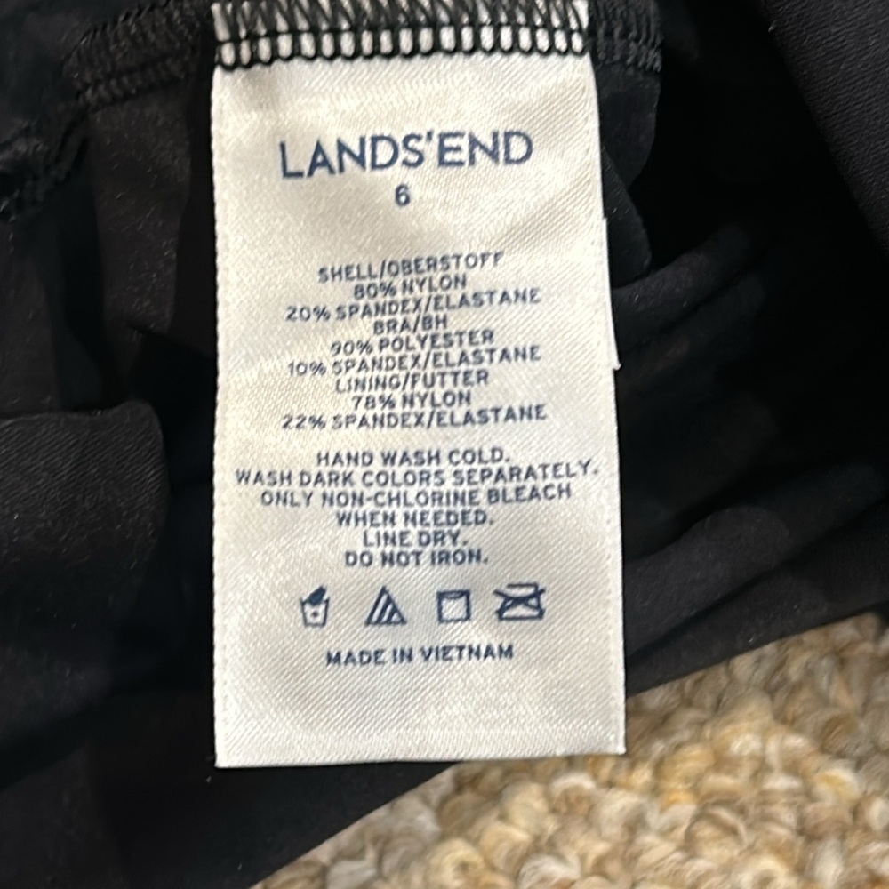 Lands End Black Tankini Adjustable strap & underwire bra w/ removable pads Sz 6 - Picture 5 of 6